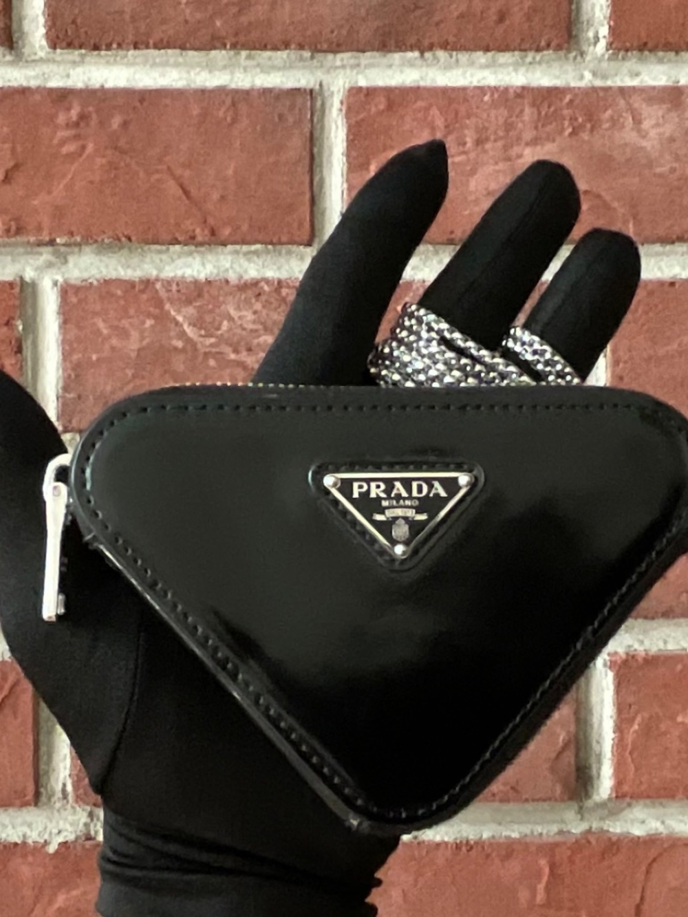 Prada Triangle Leather Mini Crossbody Clutch Bag